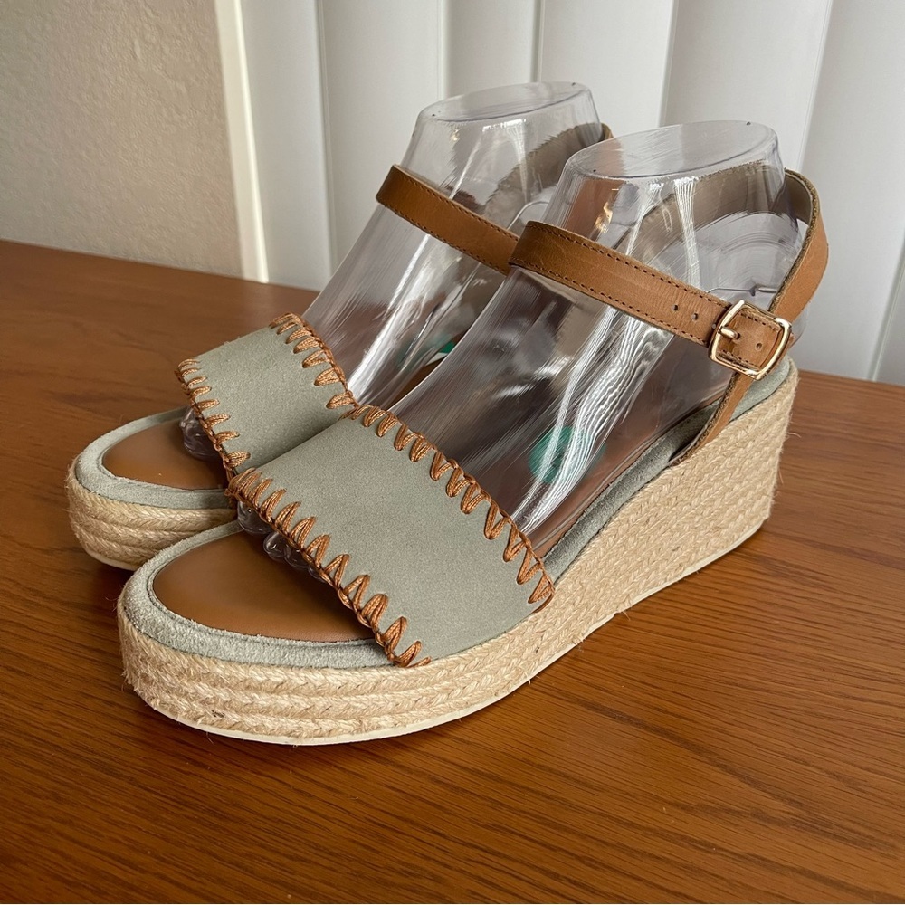 Joie Powder Blue Suede Wedge Espadrille Sandals Size 8